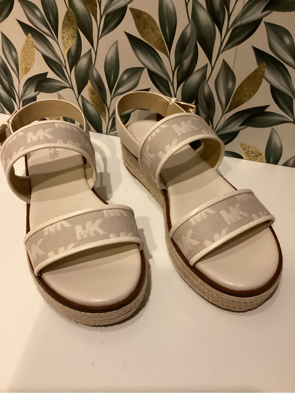 Michael Kors Cream Logo Espadrille Wedge Sandals